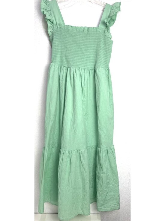 ON 34th Dresses & Skirts - On 34th Light Green Smocked Ruffle Sleeve Midi Sun Dress Womens Size 0X 14/16